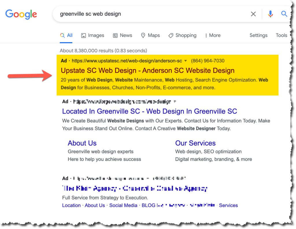 google ads greenville sc web design seo