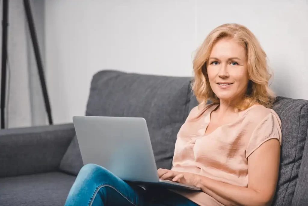 woman using computer