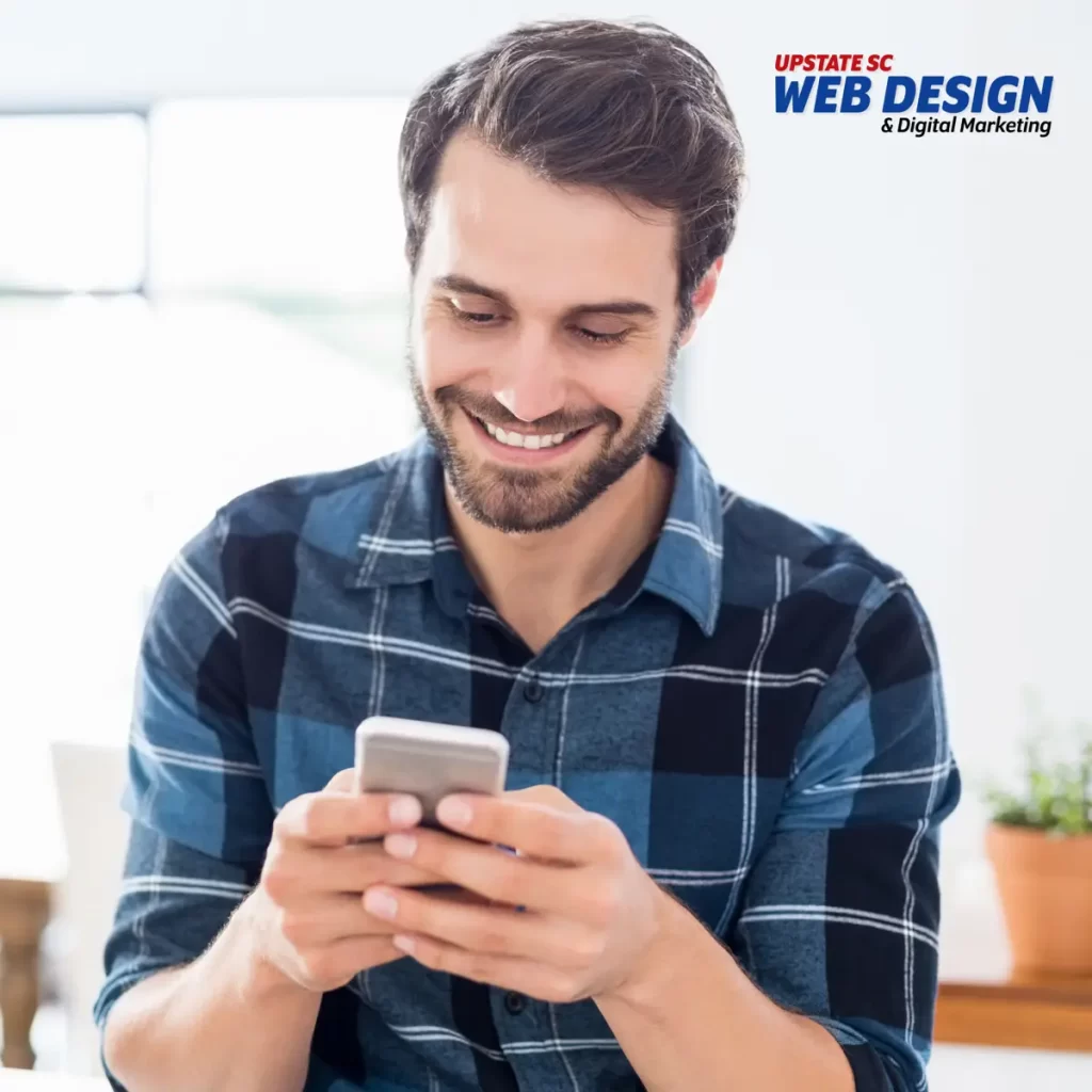 plaid shirt using smartphone